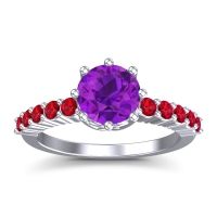 Amethyst Ring In 14k White Gold With Ruby Musa Round Classic Ring