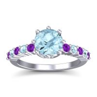 Aquamarine Ring In 18k White Gold With Amethyst Musa Round Classic Ring