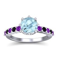 Aquamarine Ring In Platinum With Amethyst And Black Onyx Musa Round Classic Ring