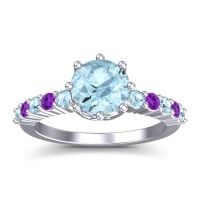 Aquamarine Ring In Platinum With Amethyst Musa Round Classic Ring