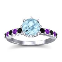 Aquamarine Ring In Platinum With Black Onyx And Amethyst Musa Round Classic Ring