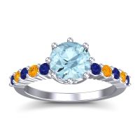 Aquamarine Ring In Platinum With Blue Sapphire And Citrine Musa Round Classic Ring