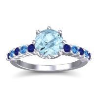 Aquamarine Ring In 14k White Gold With Blue Sapphire And Swiss Blue Topaz Musa Round Classic Ring