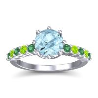 Aquamarine Ring In 14k White Gold With Emerald And Peridot Musa Round Classic Ring