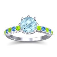 Aquamarine Ring In Platinum With Peridot And Swiss Blue Topaz Musa Round Classic Ring