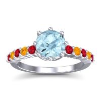 Aquamarine Ring In 14k White Gold With Ruby And Citrine Musa Round Classic Ring