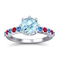 Aquamarine Ring In Platinum With Swiss Blue Topaz And Ruby Musa Round Classic Ring