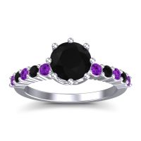 Black Onyx Ring In Platinum With Amethyst Musa Round Classic Ring