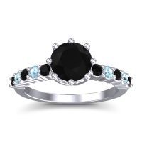 Black Onyx Ring In Platinum With Aquamarine Musa Round Classic Ring
