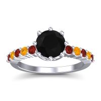 Black Onyx Ring In Palladium With Garnet And Citrine Musa Round Classic Ring