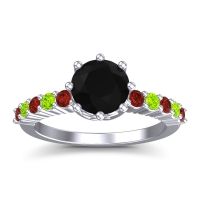Black Onyx Ring In Palladium With Garnet And Peridot Musa Round Classic Ring