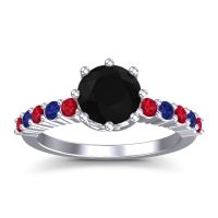 Black Onyx Ring In Palladium With Ruby And Blue Sapphire Musa Round Classic Ring