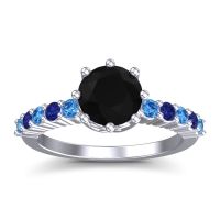 Black Onyx Ring In Palladium With Swiss Blue Topaz And Blue Sapphire Musa Round Classic Ring