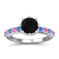 Black Onyx Ring In Palladium With Swiss Blue Topaz And Pink Tourmaline Musa Round Classic Ring