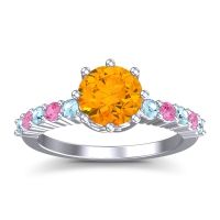Citrine Ring In Palladium With Aquamarine And Pink Tourmaline Musa Round Classic Ring