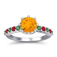 Citrine Ring In Palladium With Emerald And Ruby Musa Round Classic Ring