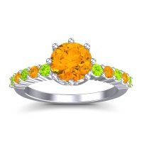 Citrine Ring In Palladium With Peridot Musa Round Classic Ring