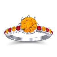 Citrine Ring In Palladium With Ruby Musa Round Classic Ring