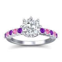 Lab Diamond Ring In Palladium With Amethyst And Pink Tourmaline Musa Round Classic Ring