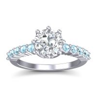 Lab Diamond Ring In 14k White Gold With Aquamarine Musa Round Classic Ring