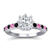 Lab Diamond Ring In Palladium With Black Onyx And Pink Tourmaline Musa Round Classic Ring