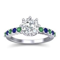 Lab Diamond Ring In Palladium With Emerald And Blue Sapphire Musa Round Classic Ring