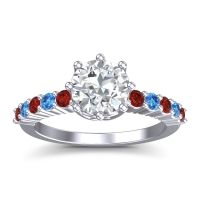 Lab Diamond Ring In Palladium With Garnet And Swiss Blue Topaz Musa Round Classic Ring