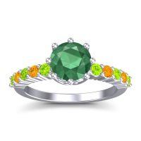Emerald Ring In Palladium With Peridot And Citrine Musa Round Classic Ring