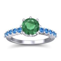 Emerald Ring In 14k White Gold With Swiss Blue Topaz Musa Round Classic Ring