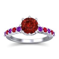Garnet Ring In Palladium With Amethyst And Ruby Musa Round Classic Ring