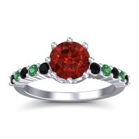 Garnet Ring In Palladium With Black Onyx And Emerald Musa Round Classic Ring
