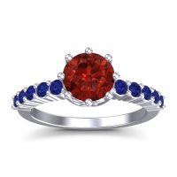 Garnet Ring In Platinum With Blue Sapphire Musa Round Classic Ring