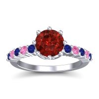 Garnet Ring In Platinum With Blue Sapphire And Pink Tourmaline Musa Round Classic Ring