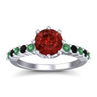 Garnet Ring In Palladium With Emerald And Black Onyx Musa Round Classic Ring