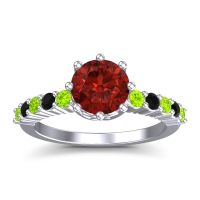 Garnet Ring In Palladium With Peridot And Black Onyx Musa Round Classic Ring