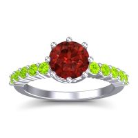 Garnet Ring In Platinum With Peridot Musa Round Classic Ring