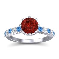 Garnet Ring In Palladium With Swiss Blue Topaz And Lab Diamond Musa Round Classic Ring
