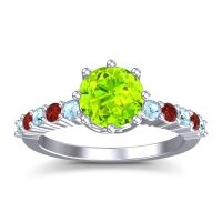 Peridot Ring In Palladium With Aquamarine And Garnet Musa Round Classic Ring