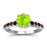 Peridot Ring In Palladium With Black Onyx And Garnet Musa Round Classic Ring