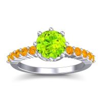 Peridot Ring In Palladium With Citrine Musa Round Classic Ring