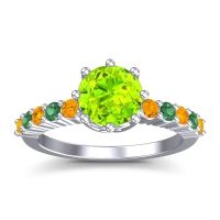 Peridot Ring In Palladium With Citrine And Emerald Musa Round Classic Ring