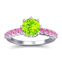 Peridot Ring In Platinum With Pink Tourmaline Musa Round Classic Ring