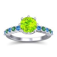 Peridot Ring In Platinum With Swiss Blue Topaz And Emerald Musa Round Classic Ring