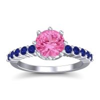 Pink Tourmaline Ring In Palladium With Blue Sapphire Musa Round Classic Ring