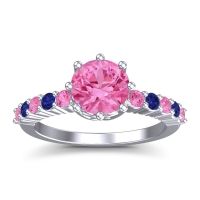 Pink Tourmaline Ring In Palladium With Blue Sapphire Musa Round Classic Ring