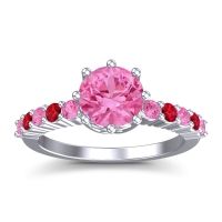 Pink Tourmaline Ring In Platinum With Ruby Musa Round Classic Ring