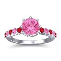 Pink Tourmaline Ring In Platinum With Ruby Musa Round Classic Ring