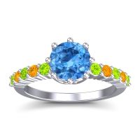 Swiss Blue Topaz Ring In Platinum With Peridot And Citrine Musa Round Classic Ring