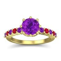 Amethyst Ring In 18k Yellow Gold With Ruby Musa Round Classic Ring