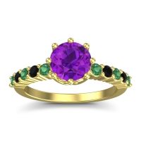 Amethyst Ring In 18k Yellow Gold With Emerald And Black Onyx Musa Round Classic Ring